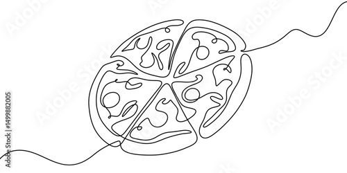 Continuous line pizza vector slice icon cheese food hand drawn background sketch. Illustration pizza vector set isolated pizzeria outline symbol doodle italy menu eat piece art design logo italian