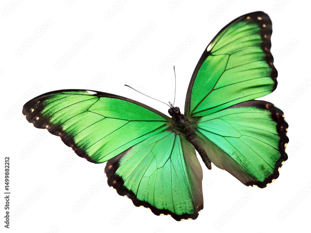 Obraz premium Close-up of a Vibrant Green Butterfly Isolated on transparent background cutout, PNG file, Cutout file