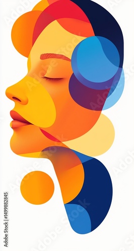 Serene Woman with Abstract Portrait.