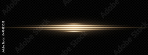 Fast gold laser streak with glowing light trail and motion blur. Dynamic abstract flare with shine and sparkle. Tech energy effect for anime, speed or fantasy themes. Vector, transparent background.