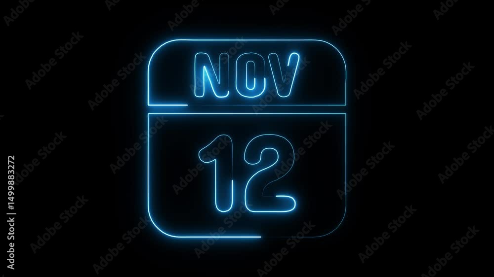 Glowing neon 12 november icon isolated on black background.a neon sign with a calendar that says Glowing neon 12 november icon isolated on black background.a neon sign with a calendar that says