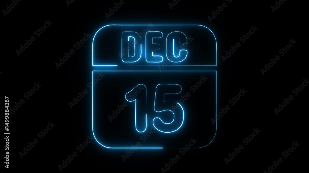 Glowing neon 15 december icon isolated on black background.a neon sign with a calendar that says Glowing neon 15 december icon isolated on black background.a neon sign with a calendar that says
