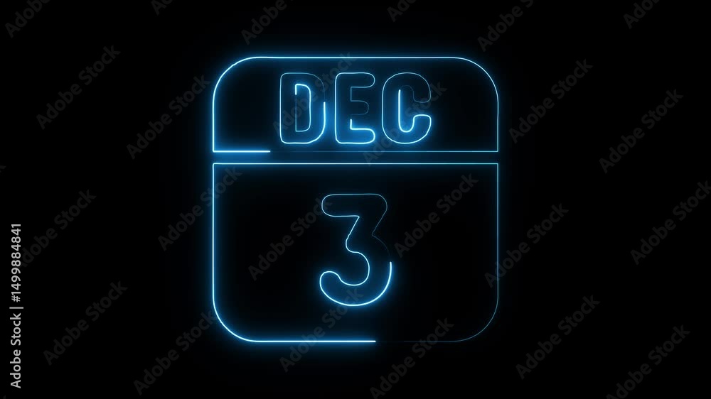 Glowing neon 3 december icon isolated on black background.a neon sign with a calendar that says Glowing neon 3 december icon isolated on black background.a neon sign with a calendar that says