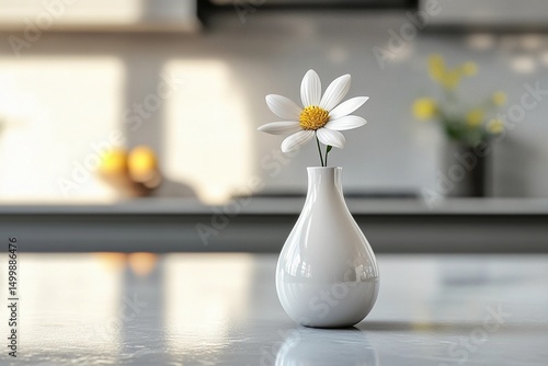 Simple vase with single fresh flower on table