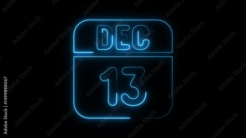 Glowing neon 13 december icon isolated on black background.a neon sign with a calendar that says Glowing neon 13 december icon isolated on black background.a neon sign with a calendar that says