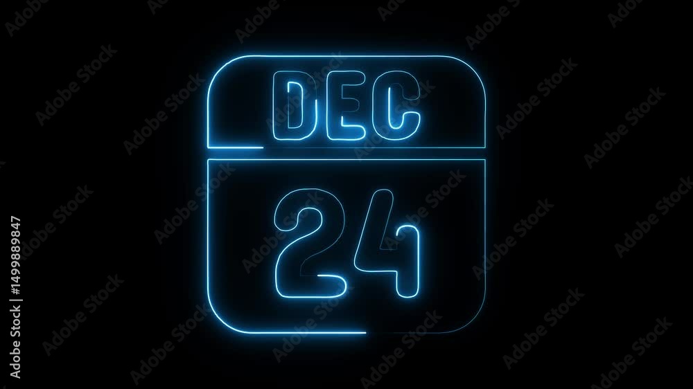 Glowing neon 24 december icon isolated on black background.a neon sign with a calendar that says Glowing neon 24 december icon isolated on black background.a neon sign with a calendar that says