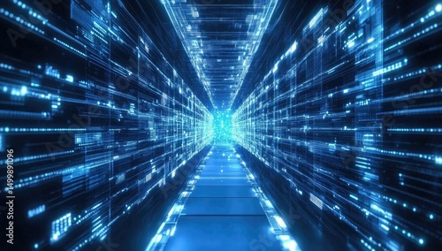 Wallpaper Mural Futuristic digital tunnel with glowing blue code Torontodigital.ca