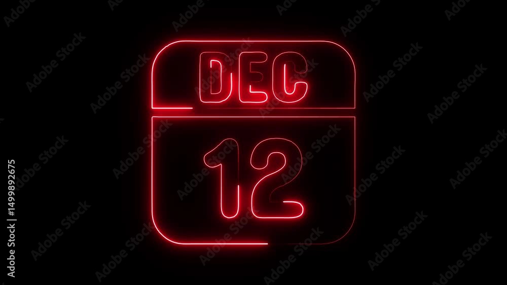 Glowing neon 12 december icon isolated on black background.a neon sign with a calendar that says Glowing neon 12 december icon isolated on black background.a neon sign with a calendar that says