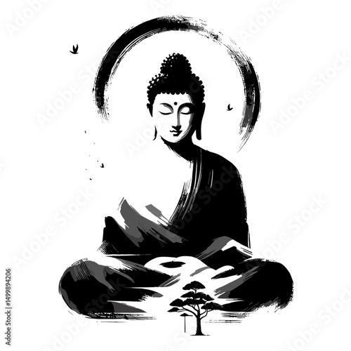 Gautam Budhha meditating silhouette with detailings 
