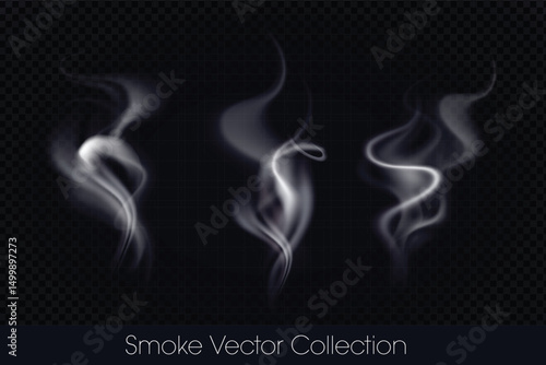 Smoke, smoke of e-cig, mist, fog, gas and Steam isolated Vector (EPS) Illustration Set on transparent background