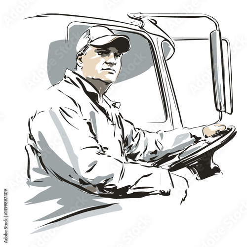 vector drawing of truck driver .Generative AI