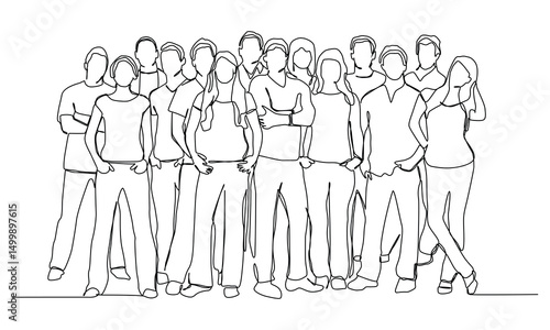 Continuous one line art of Group of People,  One line poster. Outline group of people.