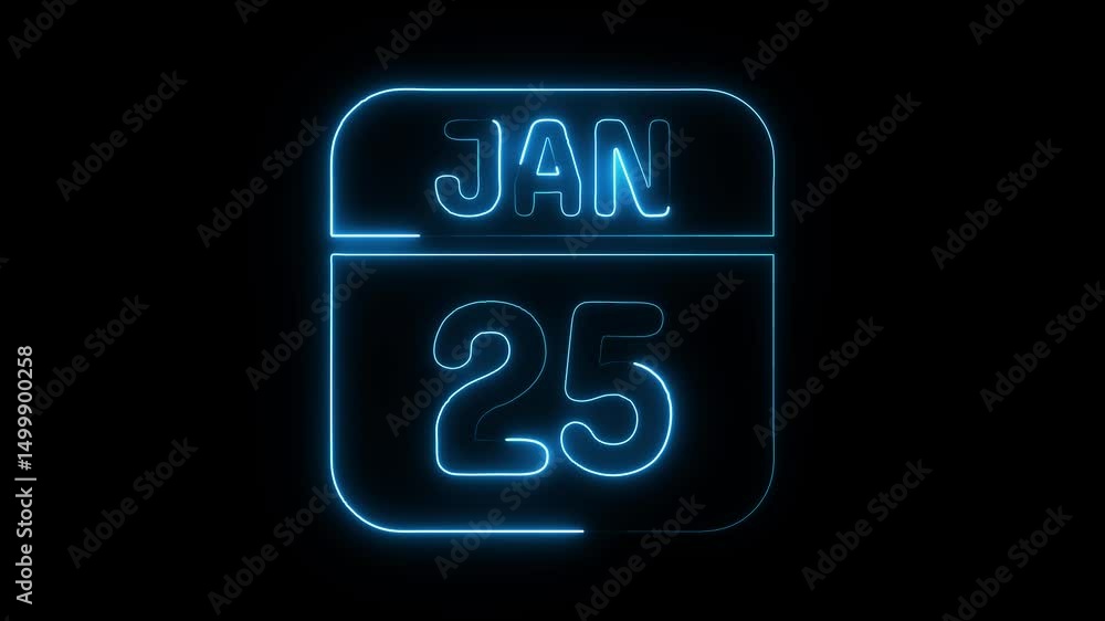 Glowing neon 25 january icon isolated on black background.a neon sign with a calendar that says Glowing neon 25 january icon isolated on black background.a neon sign with a calendar that says