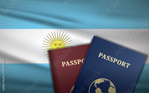 Argentina Passports with Argentina Flag Background	