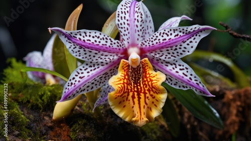 Vivid orchid blooms in their wild habitat showcasing intricate patterns and vibrant colors