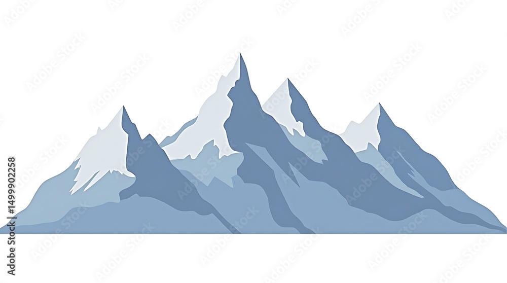 Fototapeta premium Panoramic alpine winter mountain landscape vector with snow-capped peaks and cloudy sky