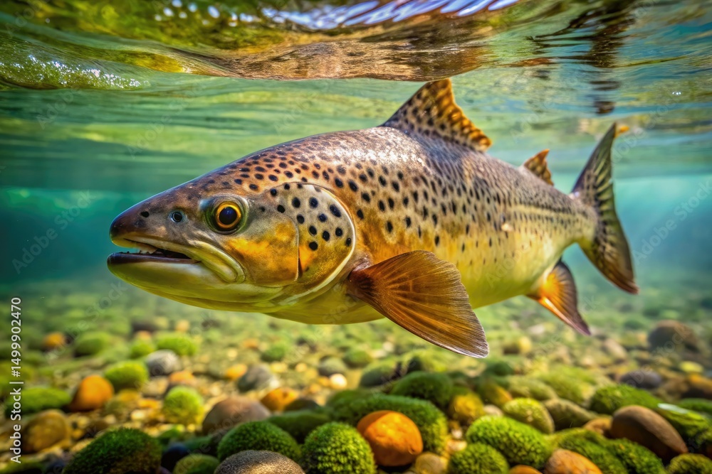 Macro Photography: Brown Trout Underwater Elegance, Aquatic Life, Fish Portrait, Nature Close-up Macro Photography: Brown Trout Underwater Elegance, Aquatic Life, Fish Portrait, Nature Close-up