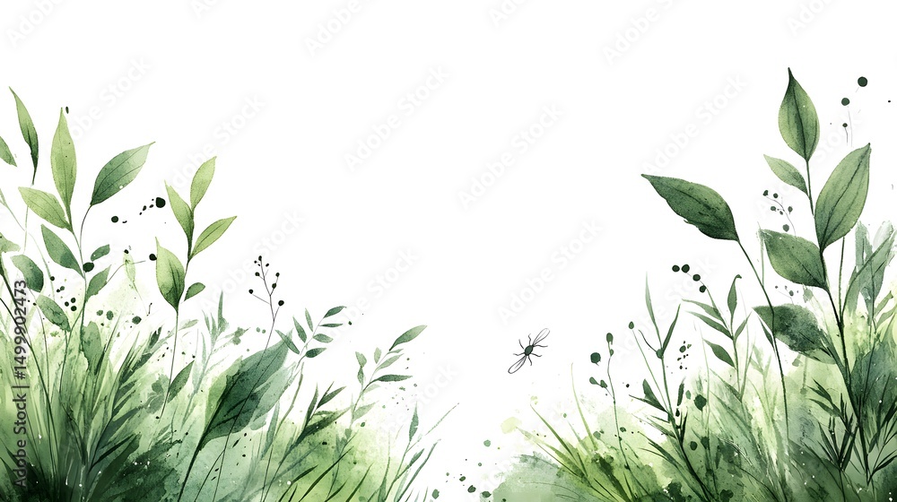Fototapeta premium Watercolor illustration of green plants and foliage.