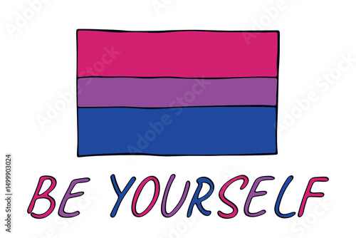 Colorful Bisexual pride flag Happy pride day LGBTQ community Pride Month Vector hand drawn doodle for posters, stickers, logo, cards