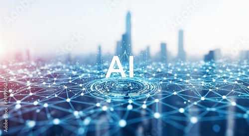 Ai artificial intelligence technology concept network connection background futuristic cityscape