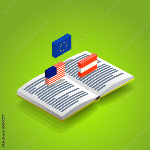 Language Learning Book with Flags – Flat Icon
