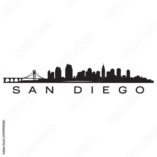 San Diego city skyline horizontal banner. Black San Diego city, USA. Vector template for your design. Vector black silhouette. with white background