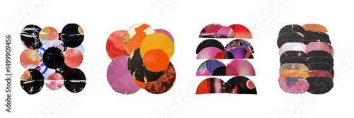 Retro Geometric Shapes Cut-Out Set. Vintage Collage Design Elements Collection Isolated On Transparent Background