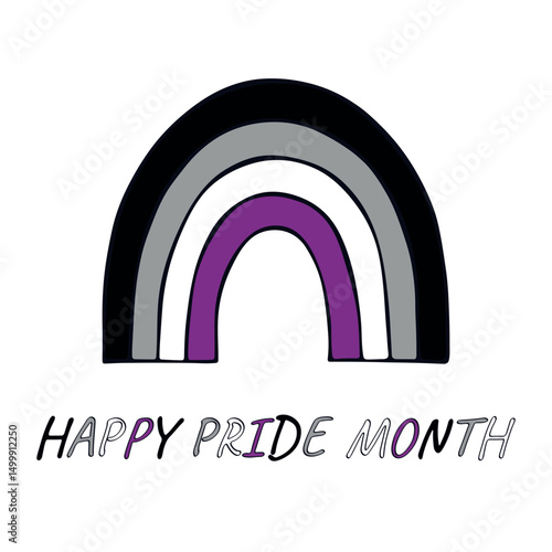 Colorful rainbow shape Asexual pride flag Happy pride day LGBTQIA community Pride Month Vector hand drawn doodle for posters, stickers, logo, cards