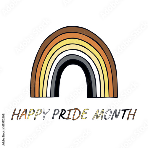 Colorful rainbow shape Bear brotherhood pride flag Happy pride day LGBTQIA community Pride Month Vector hand drawn doodle for posters, stickers, logo, cards