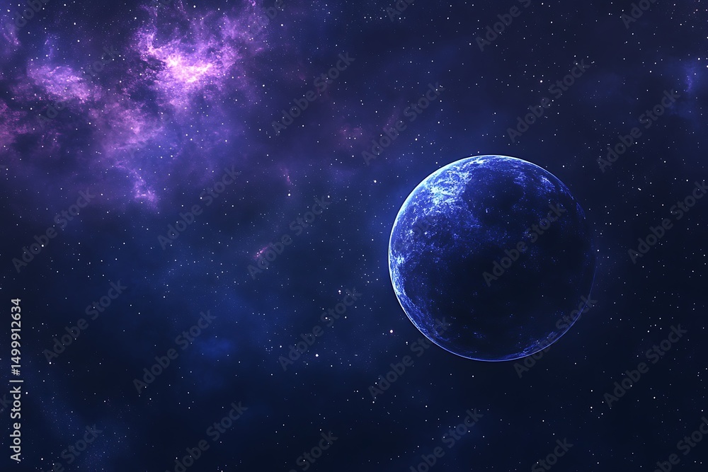 Fototapeta premium Abstract space background with planet and nebula, 3d render illustration
