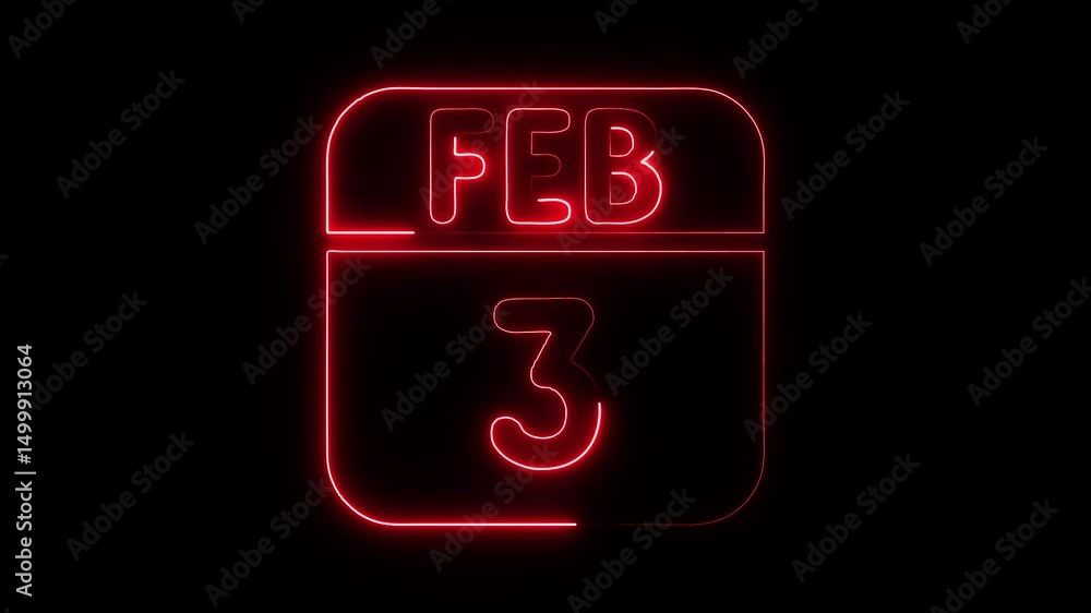 Glowing neon 3 february icon isolated on black background.a neon sign with a calendar that says Glowing neon 3 february icon isolated on black background.a neon sign with a calendar that says