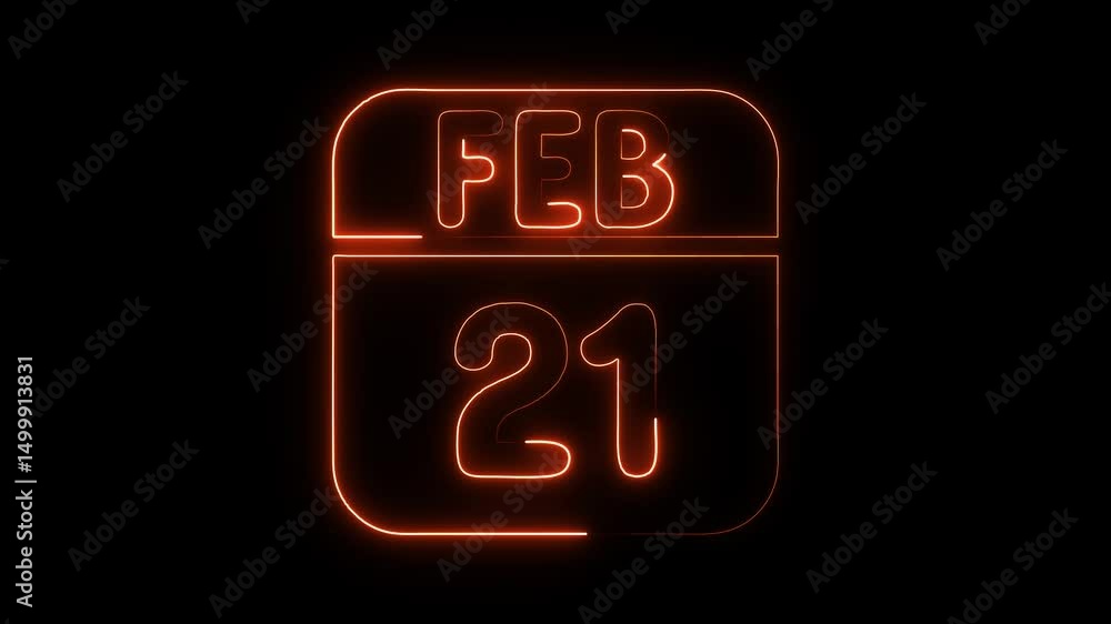 Glowing neon 21 february icon isolated on black background.a neon sign with a calendar that says Glowing neon 21 february icon isolated on black background.a neon sign with a calendar that says