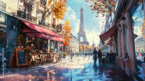 Fototapeta Naklejka Na Ścianę i Meble -  paris portrayal street scene eiffel background