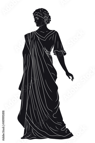 Ancient greek woman goddess in tunic. Figure isolated on white background
