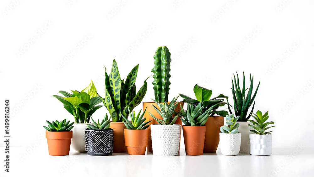 Fototapeta premium Green houseplant growing in a pot with fresh leaves and a natural look, indoor plants 