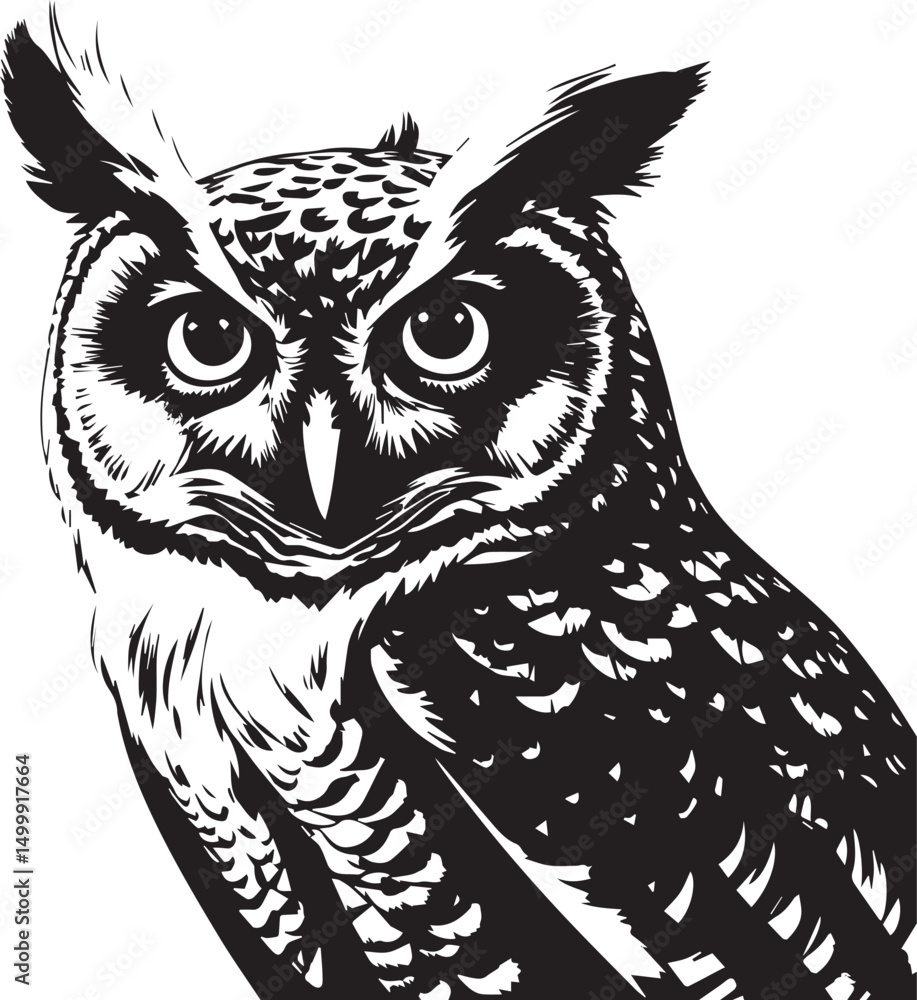 Obraz premium Owl silhouette vector black and white icon on white background