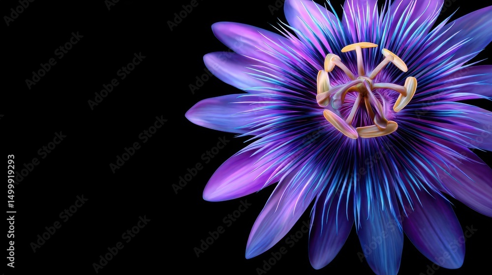 Obraz premium Vibrant close-up of a stunning purple flower showcasing intricate details against a black backdrop