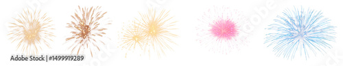 PNG Colorful festive fireworks display, element set on transparent background