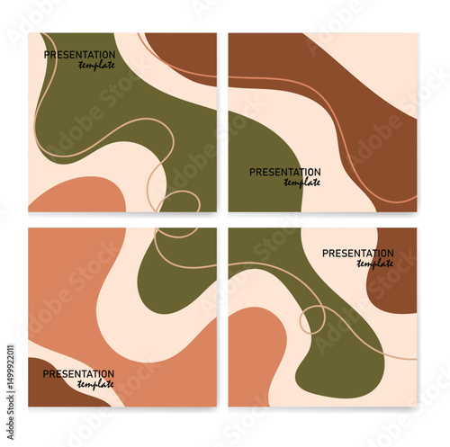  Set of abstract templates with wavy, organic shapes in earth tones.Trendy creative backgrounds for social media posts and stories,banners,branding design,covers
