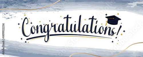 Congratulations banner Festive illustration on the theme of graduation from university and college. Vector eps 10. People celebrating. 