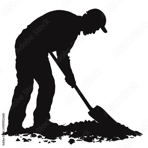 vector silhouette of a man with a shovel digging .Generative AI