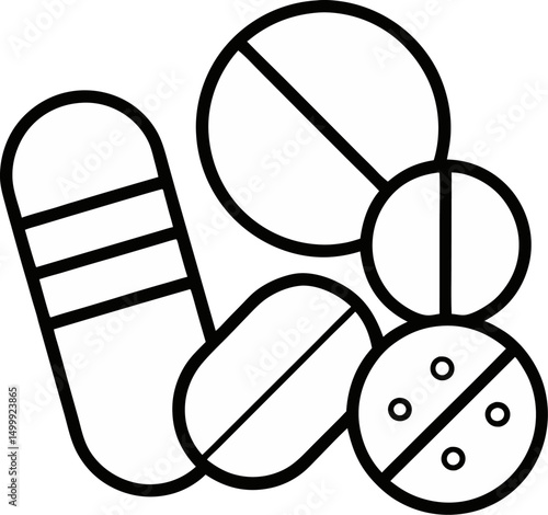 pills vector outline icon on white or transparent background