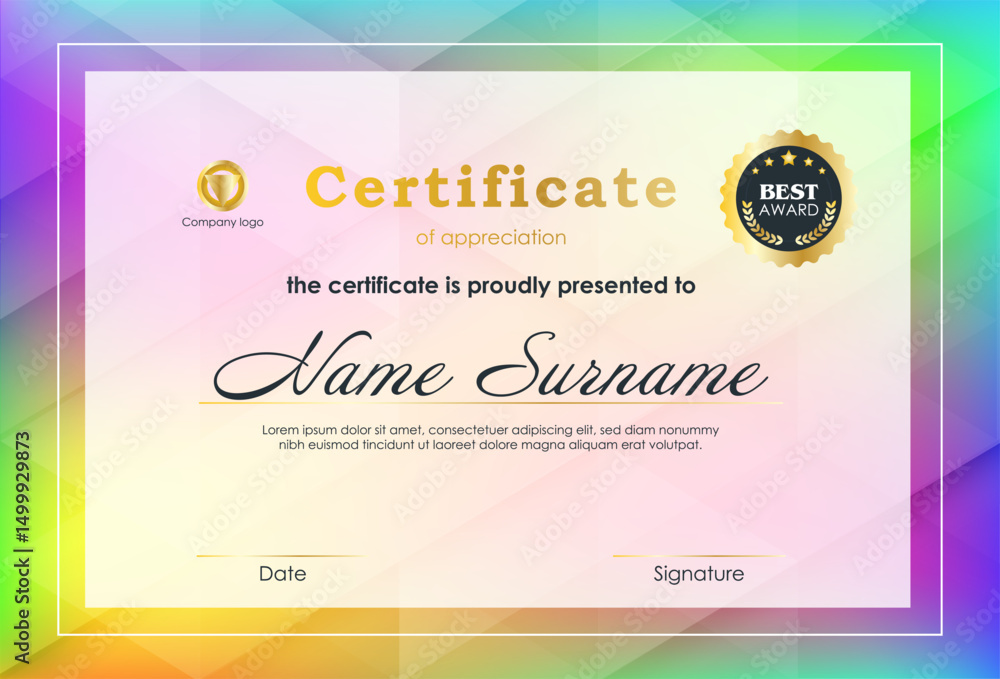 Fototapeta premium Certificate Of Achievement Award Template Design.