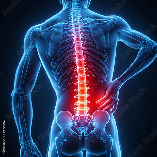 Visualizing Lower Back Pain in Human Anatomy with Red Highlight