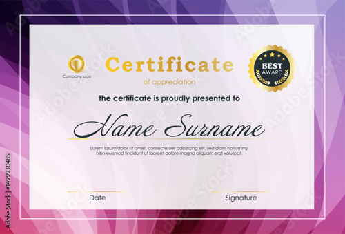 Certificate Of Achievement Award Template Design.