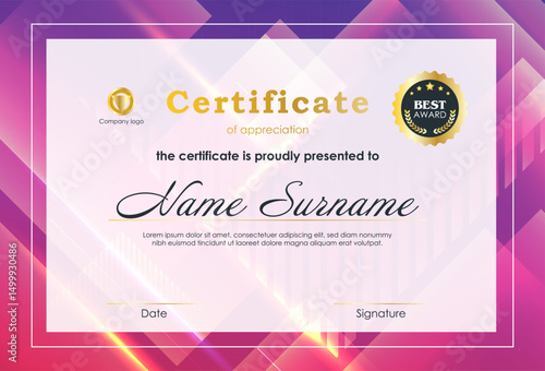 Certificate Of Achievement Award Template Design.