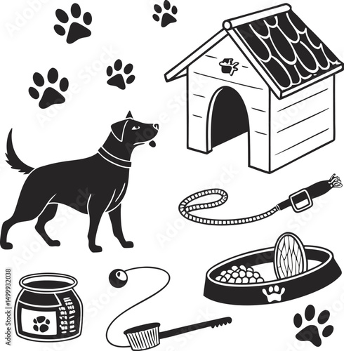 Black cat and dog animal silhouette icon vector set illustration design