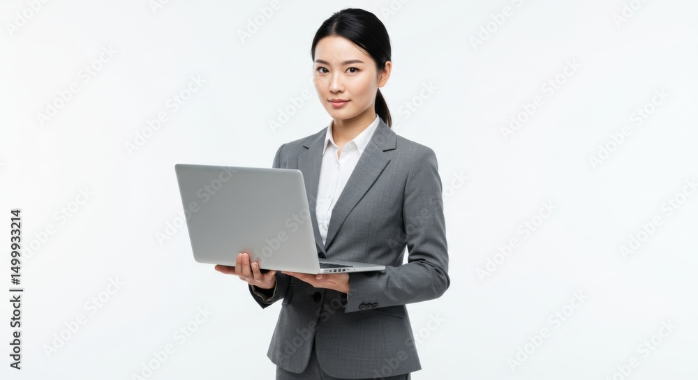 Confident business professional with laptop isolated on white background Confident business professional with laptop isolated on white background