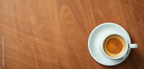 White coffee cup on brown background, top view  Perfect for menu, cafe, or coffee shop branding, minimal, mug