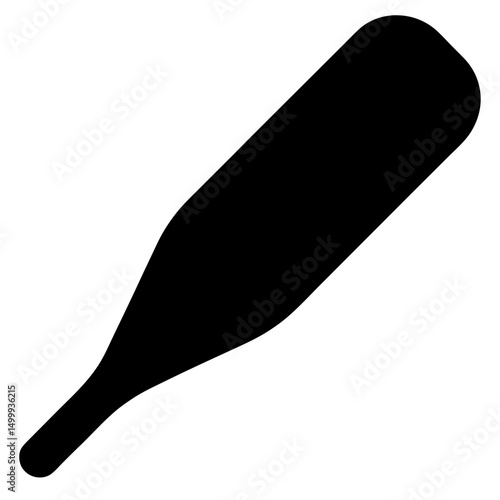 Stylized graphic of a long thin bottle silhouette against a white background